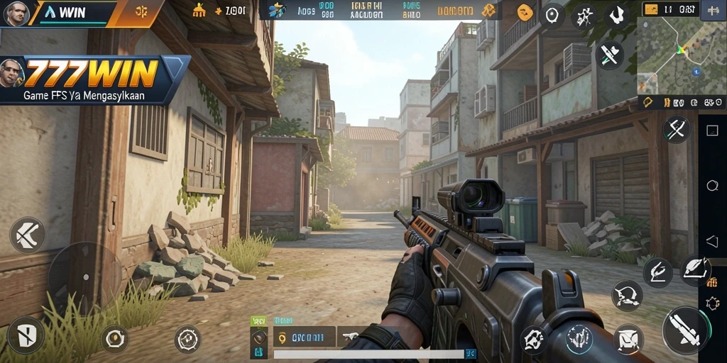 Screenshot gameplay <strong>777WIN</strong> menunjukkan aksi tembak-menembak yang intens.