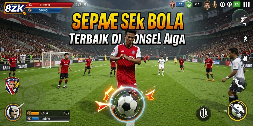 Screenshot utama 8ZK menampilkan aksi seru di lapangan sepak bola.