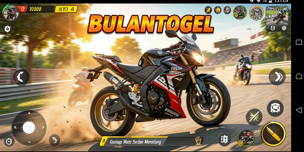 Screenshot gameplay menampilkan aksi balapan motor yang intens.