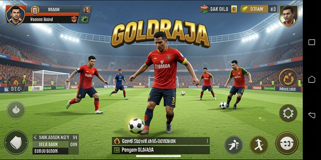 GOLDRAJA menampilkan gameplay sepak bola yang seru dan kompetitif.