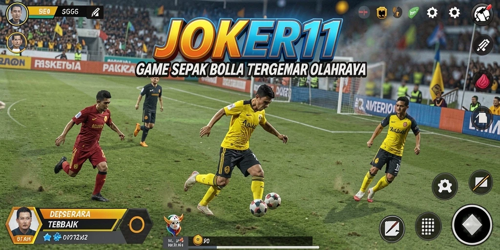 Tampak depan gameplay sepak bola yang penuh aksi di JOKER11.