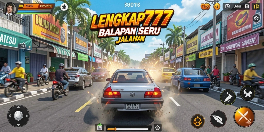 Tampilan gameplay LENGKAP777 dengan aksi balap mendebarkan.