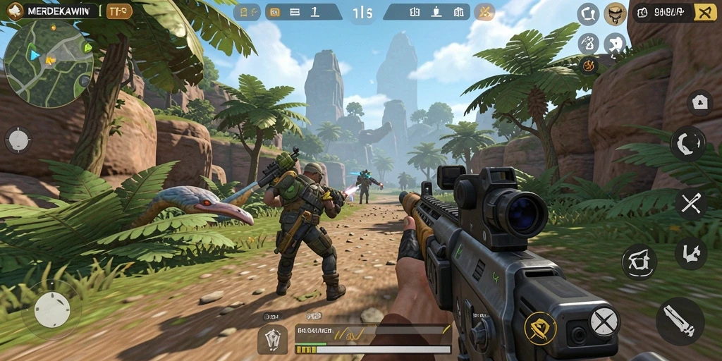 Tampilan gameplay seru dari MRTDEKAWIN yang menampilkan aksi TPS.