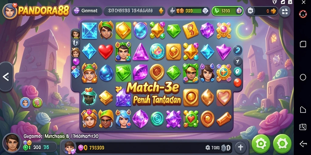 Screenshot gameplay PANDORA88 dengan permata berwarna-warni yang mengasyikkan.