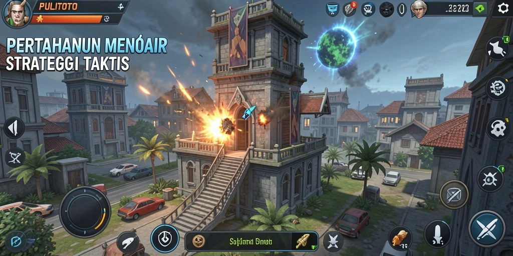 Tampilan gameplay PULITOTO yang seru dan menantang dalam pertahanan menara.