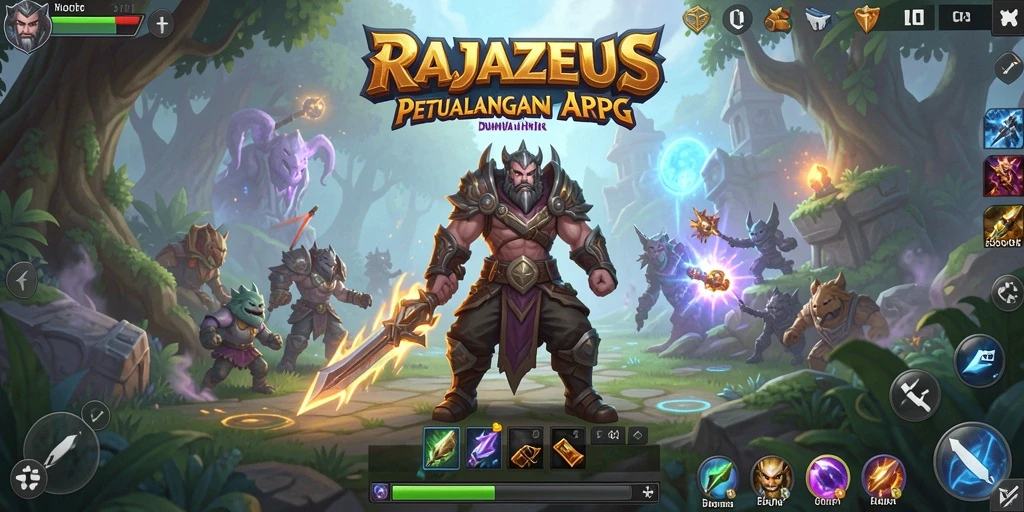 Tangkapan layar utama RAJAZEUS menunjukkan aksi pertarungan yang mendebarkan.