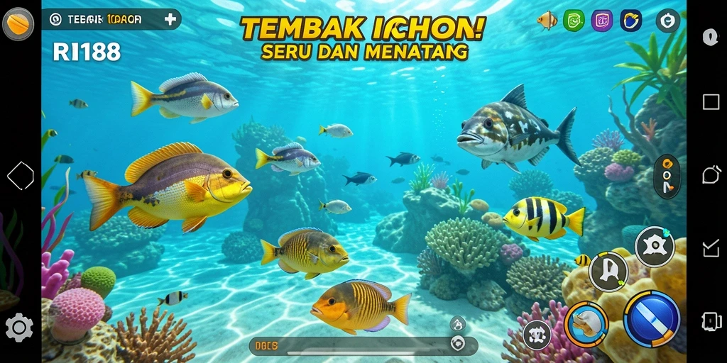 Tampilan gameplay seru saat menembak ikan di RI188.