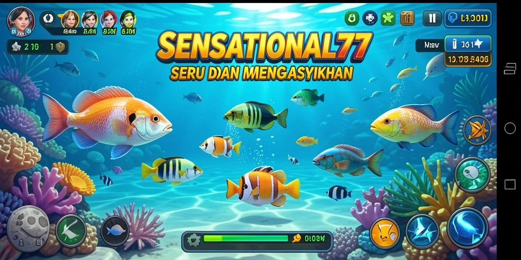 Screenshot gameplay SENSATIONAL77 yang menunjukkan aksi tembak ikan seru.