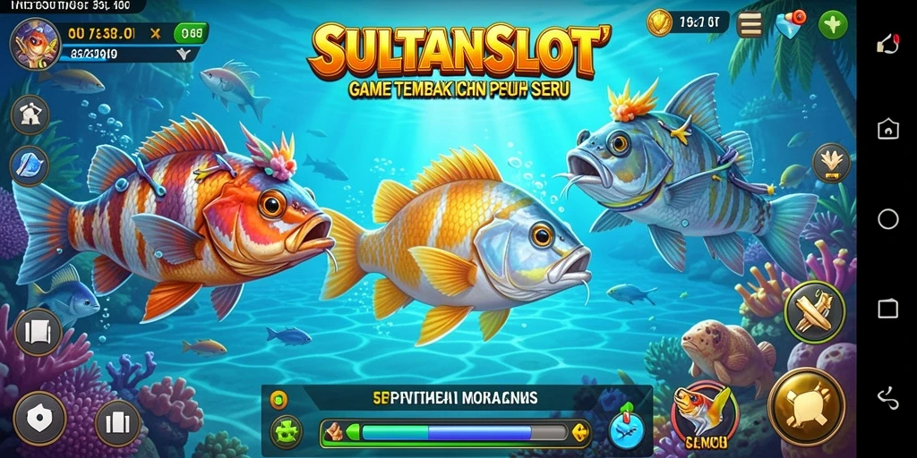 Screenshot dari gameplay SULTANSLOT menunjukkan suasana menembak ikan yang seru.