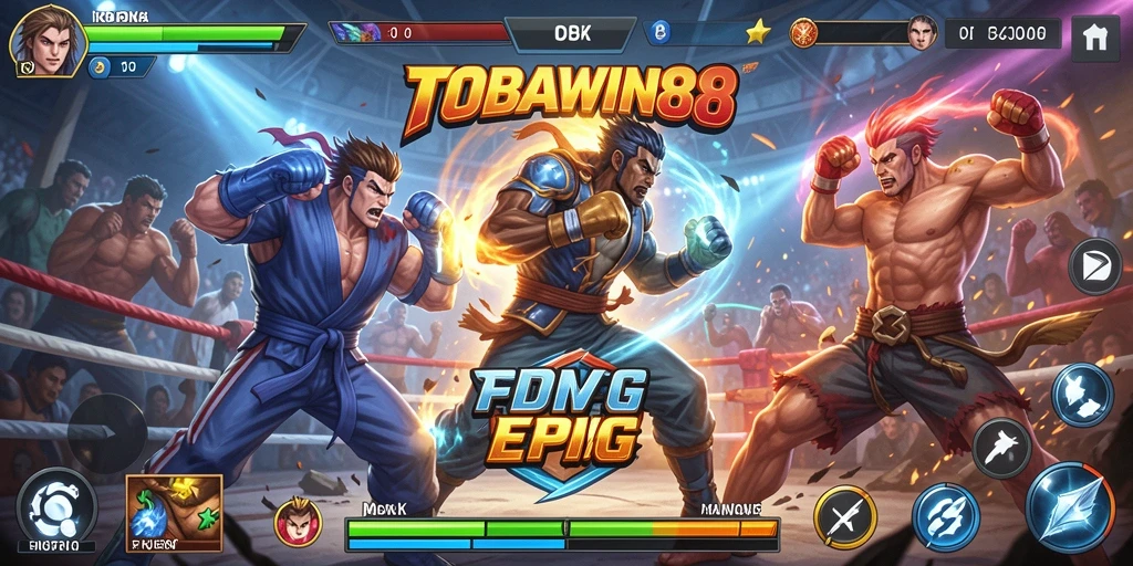 Tampilan gameplay TOBAWIN88 dengan pertarungan yang dinamis dan seru.