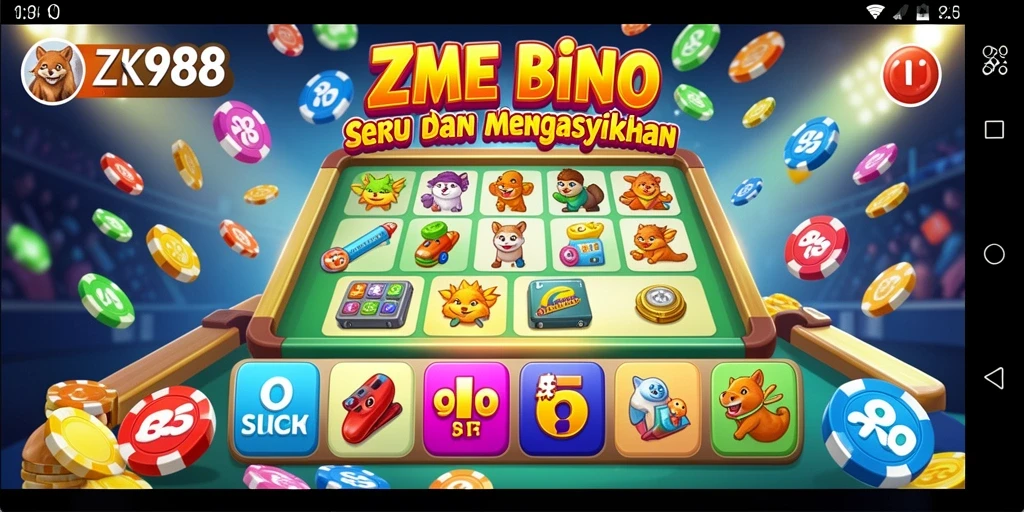 Tampilan gameplay seru ZK988 yang penuh warna dalam permainan Bingo.